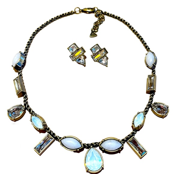Vintage Silpada Antiqued KR Crystals and Cabochons Station Necklace & Earrings - Picture 6 of 6